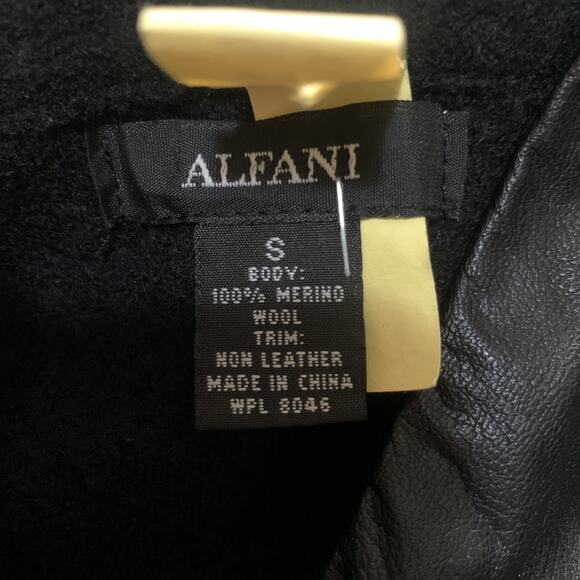 ALFANI WOMENS BLACK MERINO WOOL W/FAUX LEATHER TRIM ZIP FRONT SWEATER SMALL-EUC - Picture 5 of 7